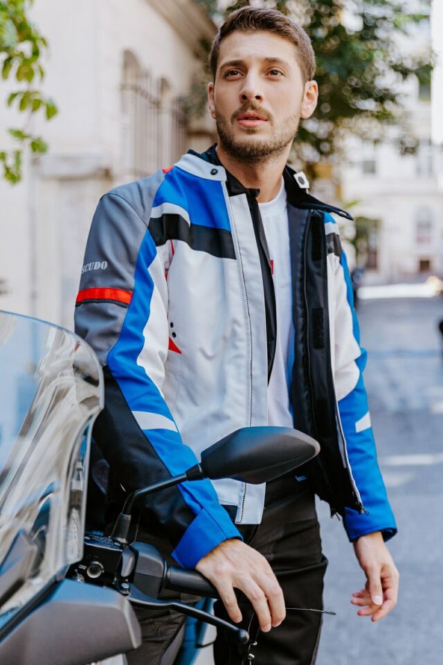Scudo Madrid 3 Mevsim Erkek Motosiklet Montu - Gri Mavi Kırmızı